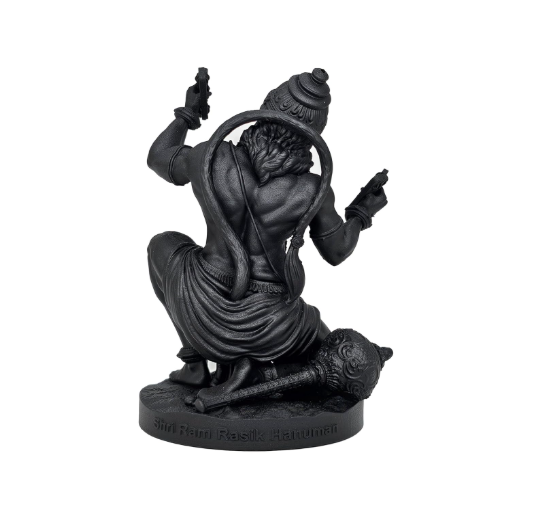 Shri Ram Rasik Hanuman Murti, 8 cm Height, Black, 3D Printed, UV Resin, Car Dashboard Idol of Lord Hanuman
