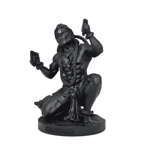 Shri Ram Rasik Hanuman Murti, 8 cm Height, Black, 3D Printed, UV Resin, Car Dashboard Idol of Lord Hanuman