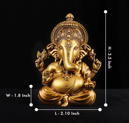 Ganesha Idol Vinayaka Statue Vinayagar Murti Pillayar Ganesha Murti Ganpati Idol for Car Dashboard Home Office Decor (Vighnaharta Ganesha Antique 3.5 Inch)