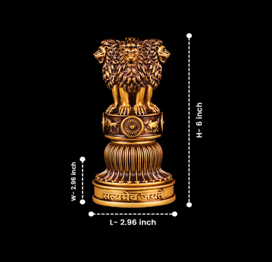 Handcrafted Ashoka Stambha Stoop Idol Ashok Statue Showpiece for Home Decor Advocate Table Showpiece Corporate Gifting (6 Inch, Antique)