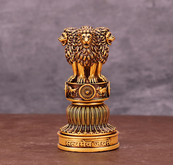 Handcrafted Ashoka Stambha Stoop Idol Ashok Statue Showpiece for Home Decor Advocate Table Showpiece Corporate Gifting (6 Inch, Antique)